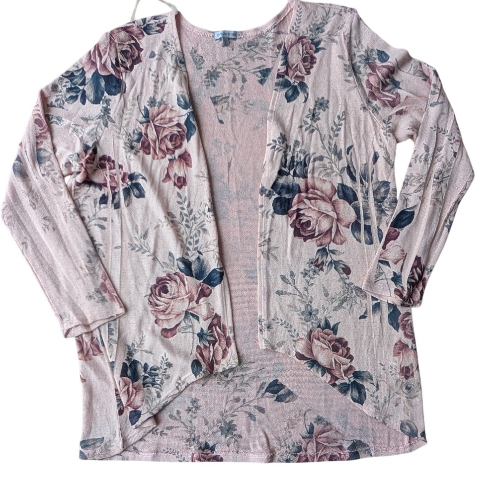 Charlotte Russe Pink Floral cottagecore Open Front Cardigan Lightweight womens L